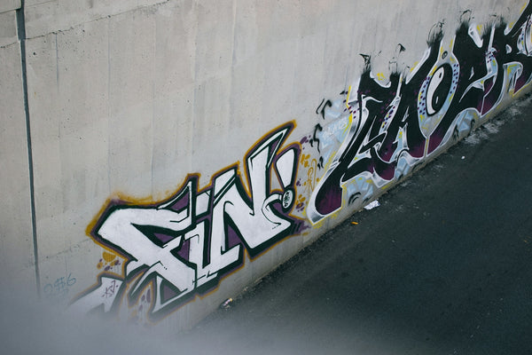 black blue and white graffiti