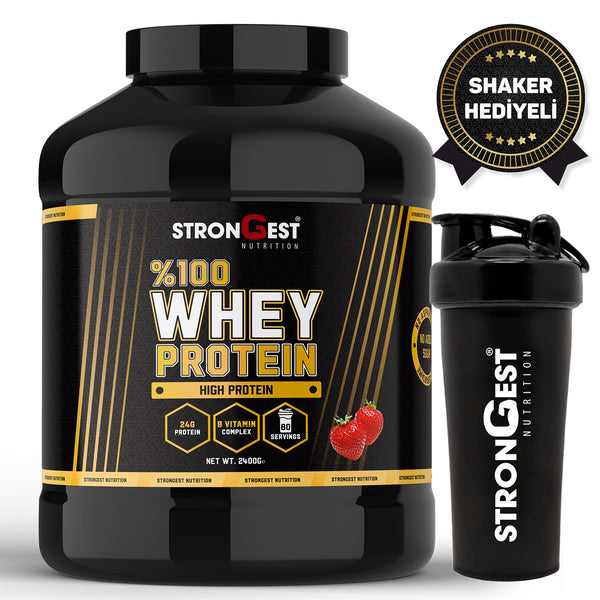 Whey Protein 2400gr 80 Servis Çilek Aromalı %100 Protein Tozu