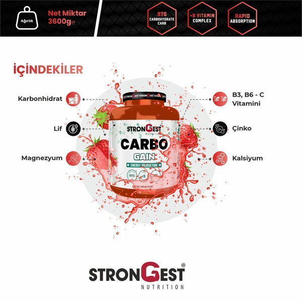 Carbo Gainer 3600 gr Kilo Almaya Yardımcı Yüksek Karbonhidrat Değerli Çilek Aromalı