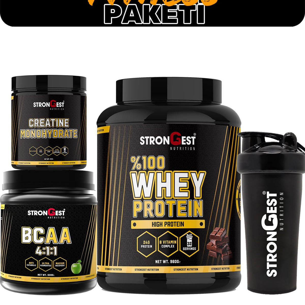 Fitness Paketi, Whey Protein, Creatin, Bcaa Ve Shaker Dörtlü Kombinasyon