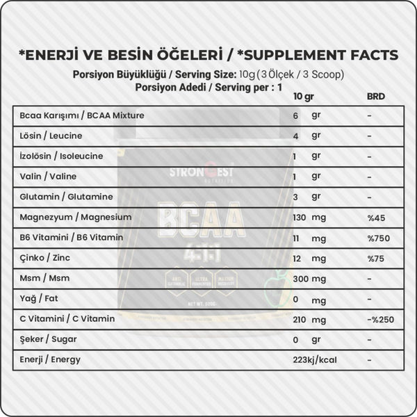 Bcaa 4.1.1 Ananas Aromalı 500 gr 50 Servis