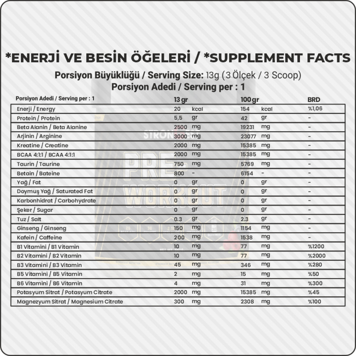 Pre-Workout 390 Gr 30 Servis Kırmızı Orman Meyve Aromalı