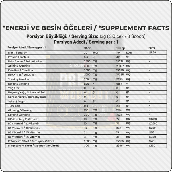 Pre-Workout 390 Gr 30 Servis Kırmızı Orman Meyve Aromalı