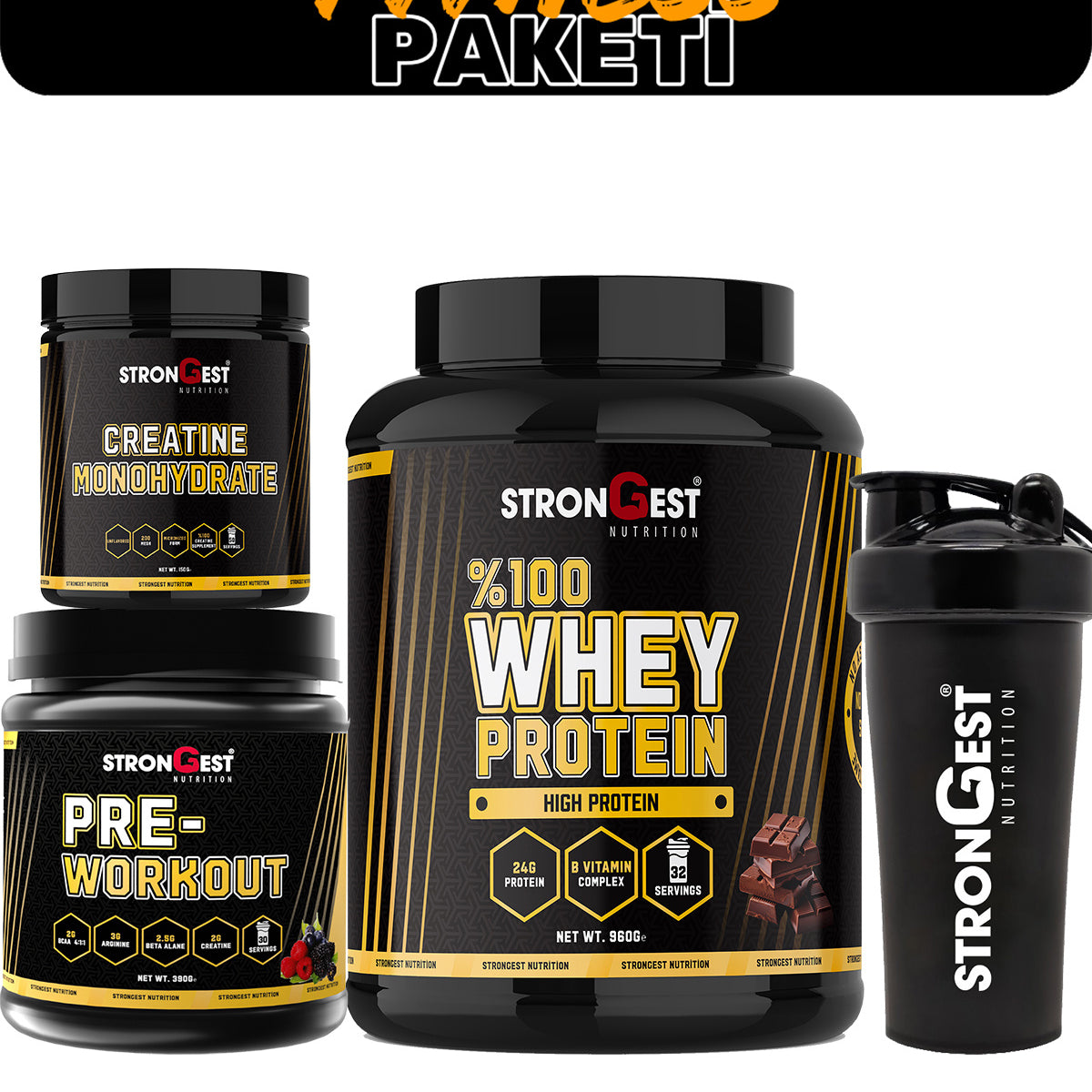 Fitness Paketi, Whey Protein, Creatin, Preworkout Ve Shaker Dörtlü Kombinasyon