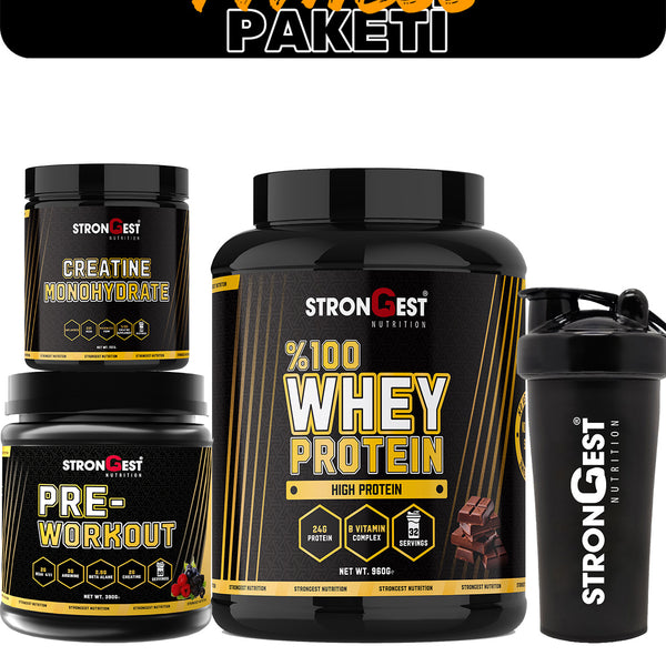 Fitness Paketi, Whey Protein, Creatin, Preworkout Ve Shaker Dörtlü Kombinasyon