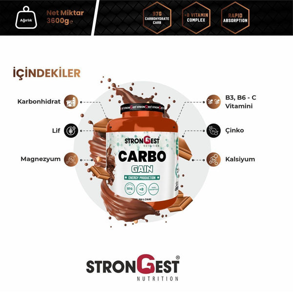 Carbo Gainer 3600 gr Kilo Almaya Yardımcı Yüksek Karbonhidrat Değerli Çikolata Aromalı
