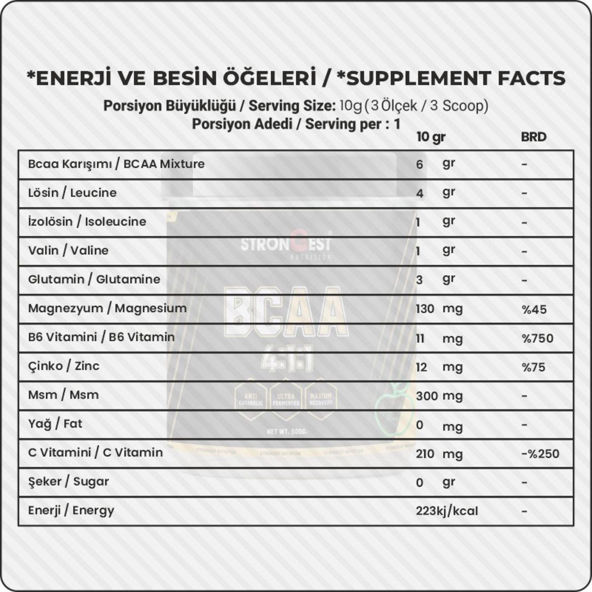 Bcaa 4.1.1 Ananas Aromalı 500 gr 50 Servis
