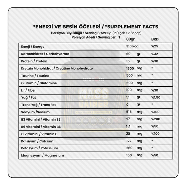 Mass Gainer 1600gr Yüksek Protein Değerli Ve Amino Asit Takviyeli