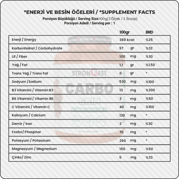 Carbo Gainer 3600 gr Kilo Almaya Yardımcı Yüksek Karbonhidrat Değerli Çikolata Aromalı