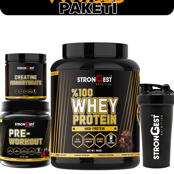 Fitness Paketi, Whey Protein, Creatin, Preworkout Ve Shaker Dörtlü Kombinasyon